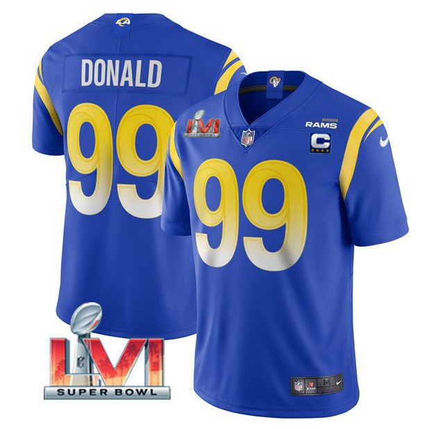 Youth Los Angeles Rams #99 Aaron Donald Royal 2022 With C Patch Super Bowl LVI Vapor Untouchable Limited Stitched Jersey